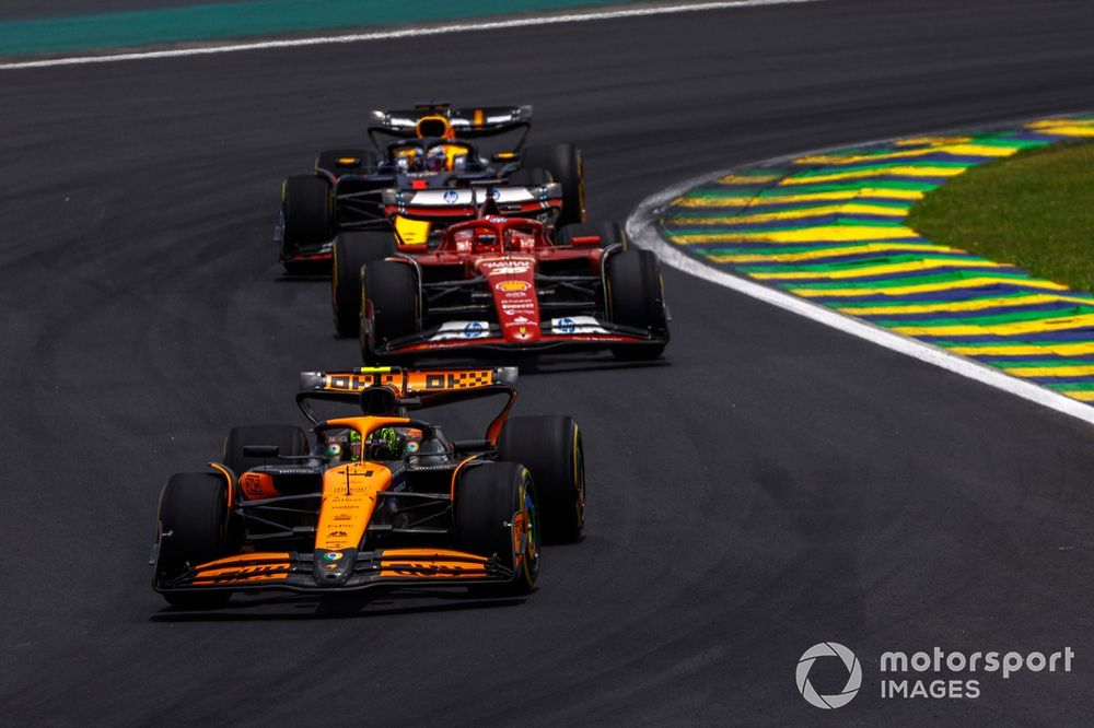 Lando Norris, McLaren MCL38, Charles Leclerc, Ferrari SF-24, Max Verstappen, Red Bull Racing RB20