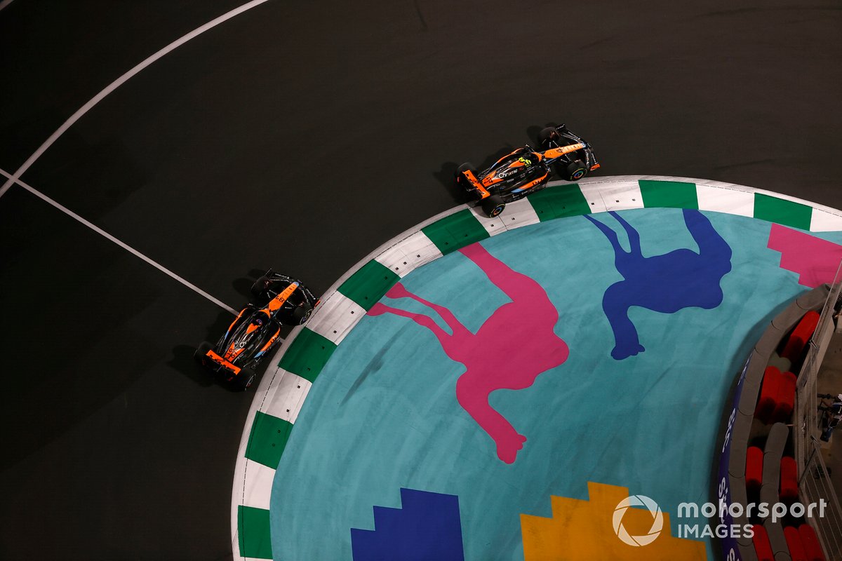 McLaren's woes doubled in Jeddah, after crash damage from Piastri's car hit Norris' and forced a double early stop