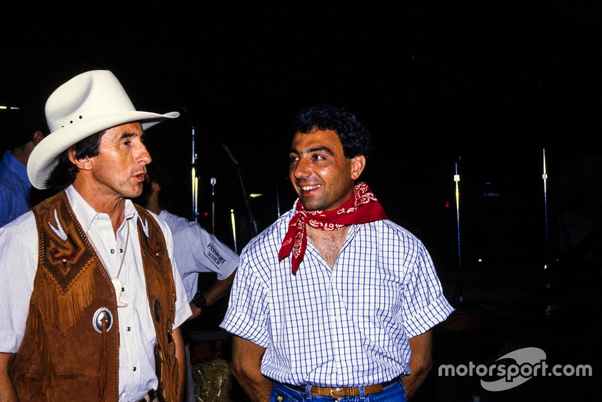 Sir  Jackie Stewart and Alboreto – the Tyrrell team's first F1 winner and final F1 winner. We'll assume they're attempting to look inconspicuous while mingling with the natives, since this was taken in Phoenix in ’89. 