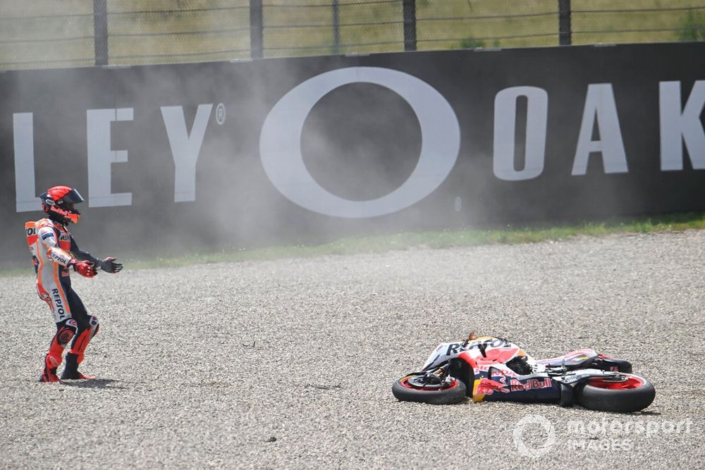 Marquez crashed out from a promising position yet again battling his own temperamental Honda