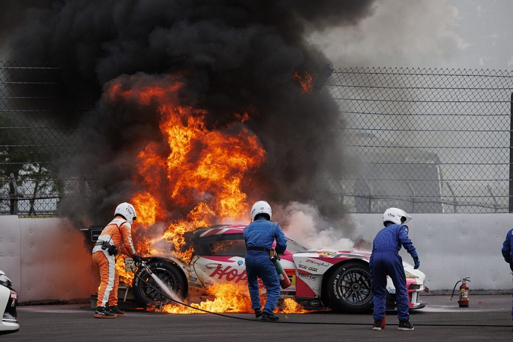 Tsuchiya Supra GT300 car destroyed in fire at Fuji Tsuchiya Supra GT300 car destroyed in fire at Fuji