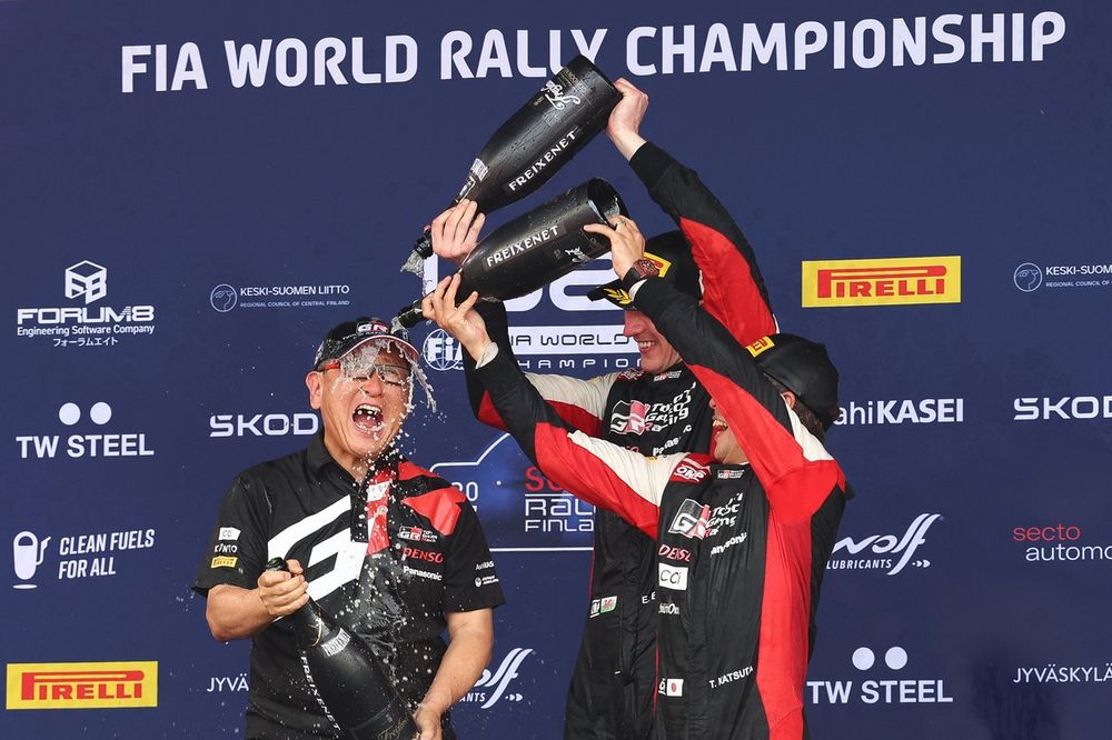 Toyoda is showered in podium fizz but didn't wish to take the plaudits for the team's success