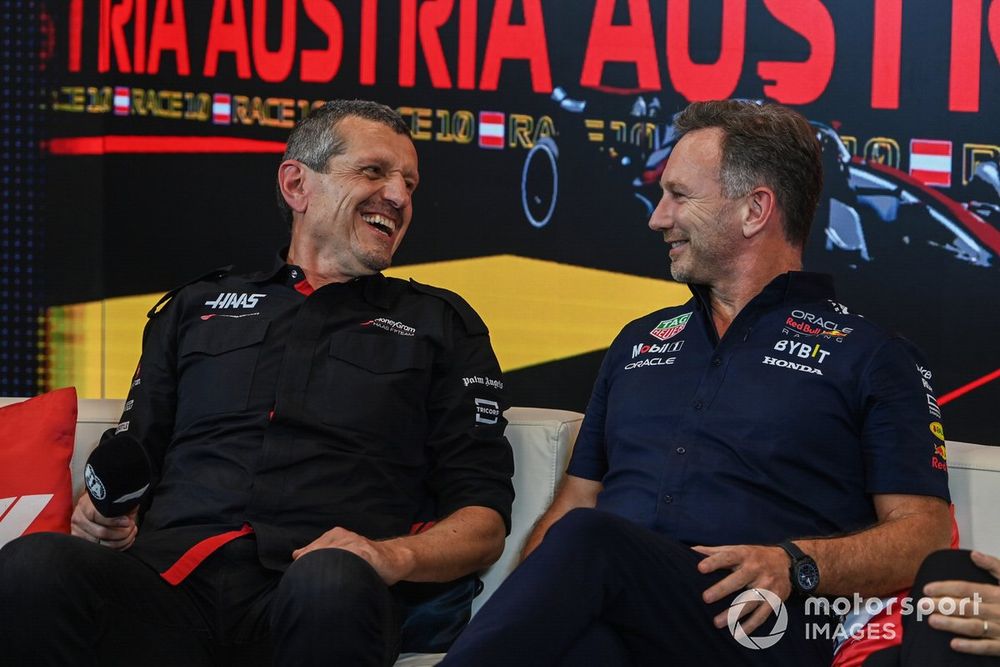 Guenther Steiner, Team Principal, Haas F1 Team, Christian Horner, Team Principal, Red Bull Racing, in the Team Prinicpal's Press Conference