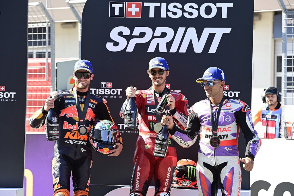 Bagnaia wins sprint race, Martin causes chaos