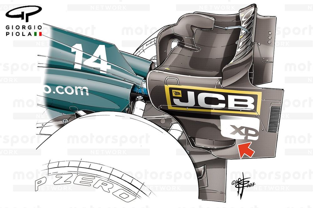Aston Martin AMR23 rear wing end plate detail