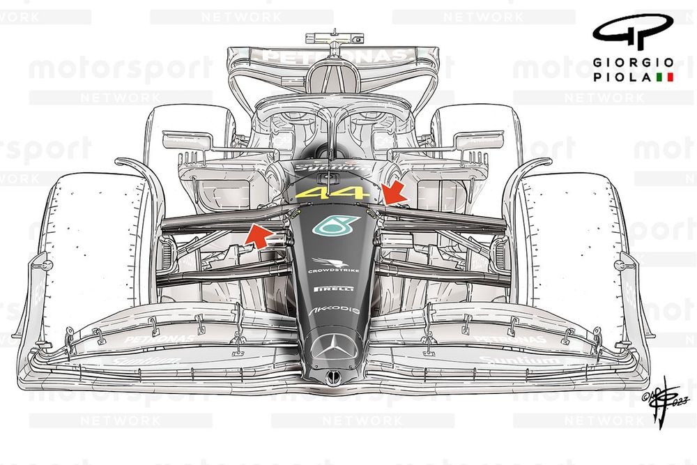 Mercedes W14 suspension detail, Hungarian GP
