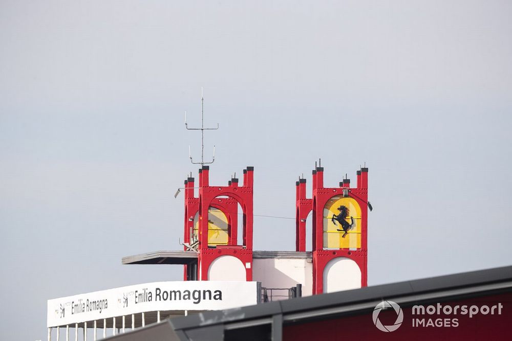 Ferrari logos on an Imola circuit building