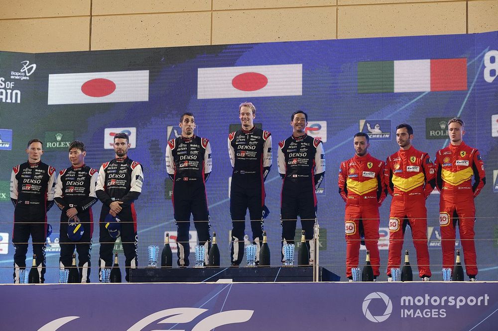 Ferrari's #50 crew joined the Toyota drivers on the podium