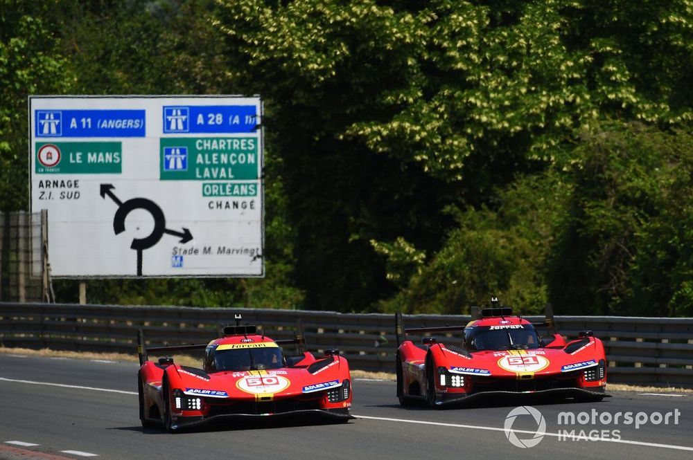 #50 Ferrari AF Corse Ferrari 499P of Antonio Fuoco, Miguel Molina, Nicklas Nielsen, #51 Ferrari AF Corse Ferrari 499P of Alessandro Pier Guidi, James Calado, Antonio Giovinazzi