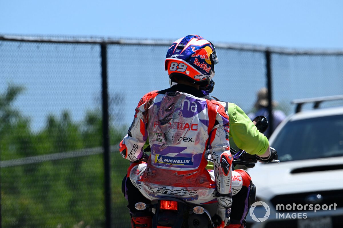 Jorge Martin, Pramac Racing, returns to the paddock after his crash with Alex Marquez
