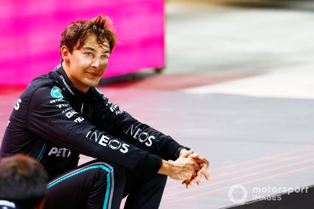 George Russell, Mercedes-AMG, in Parc Ferme after Qualifying