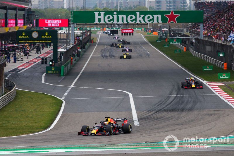 Max Verstappen, Red Bull Racing RB15, leads Pierre Gasly, Red Bull Racing RB15