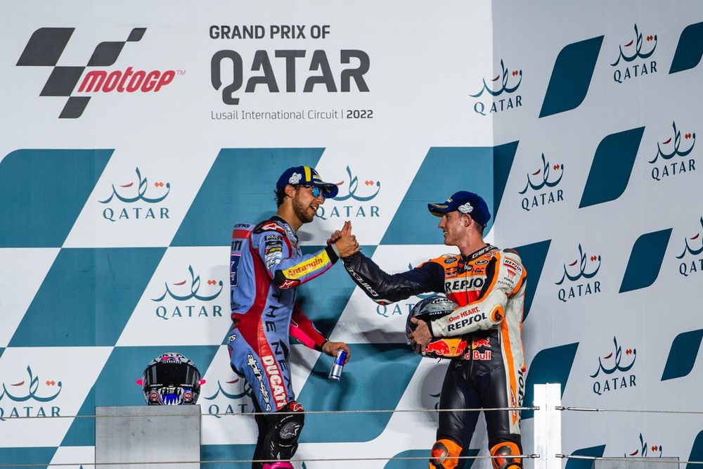 Race winner Enea Bastianini, Gresini Racing MotoGP, third place Pol Espargaro, Repsol Honda Team