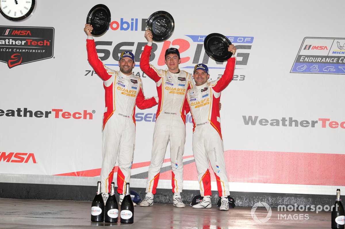 Paul Miller Racing BMW's GTD-class Sebring 12 Hour winners (left to right) Corey Lewis, Madison Snow and Bryan Sellers.