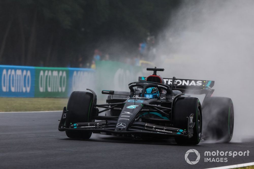 Russell topped a disrupted and wet first practice