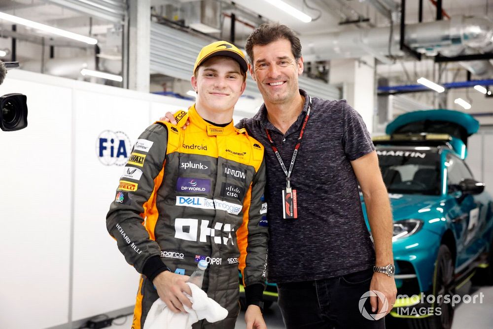 Oscar Piastri, McLaren, 1st position, with Mark Webber