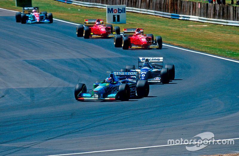 Schumacher was later banned for failing to serve penalty for overtaking on the green-flag lap