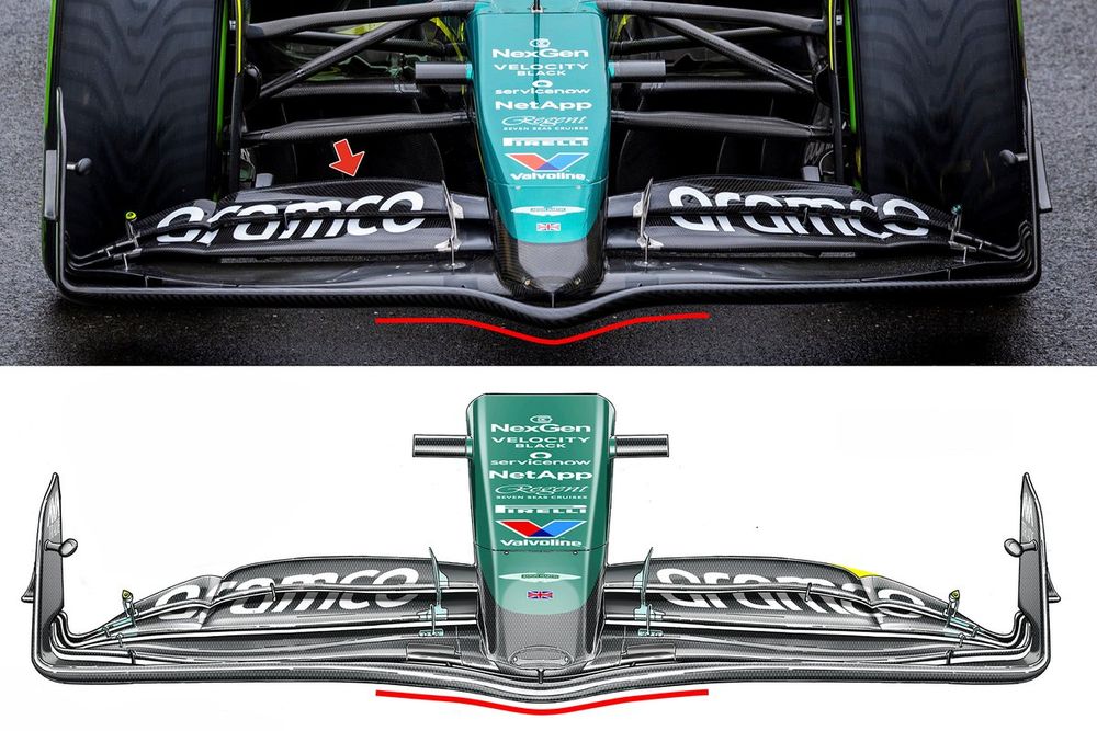 Aston Martin AMR24 front wing comparison