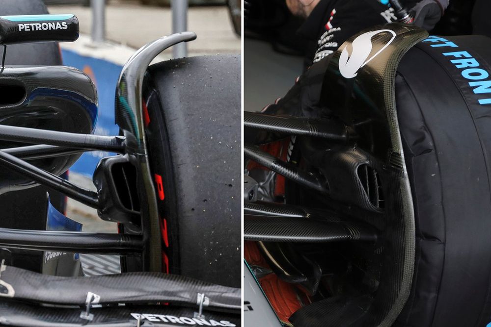 Mercedes W15 front brake duct comparison