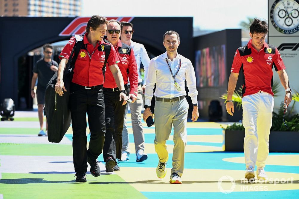 Charles Leclerc, Scuderia Ferrari, his manager, Nicolas Todt, arrive at the circuit