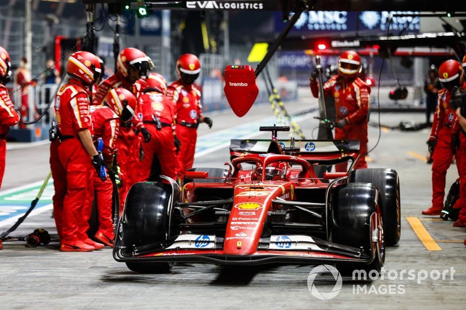 Charles Leclerc, Ferrari SF-24, leaves his pit box after a stop