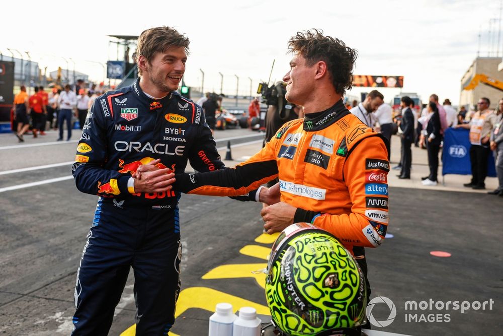 Pole man Lando Norris, McLaren F1 Team, celebrates in Parc Ferme 