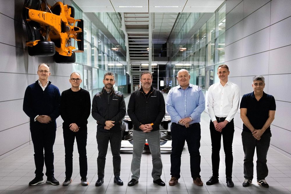 Zak Brown, McLaren Racing CEO, David Sanchez, Rob Marshall, Andrea Stella, McLaren Team Principal