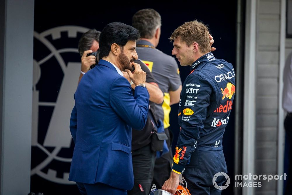 Max Verstappen, Red Bull Racing, speaks to Mohammed Ben Sulayem, President, FIA 