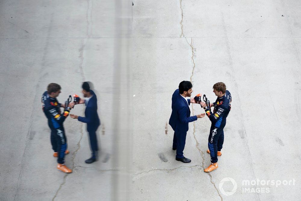 Mohammed Ben Sulayem, President, FIA, with Max Verstappen, Red Bull Racing